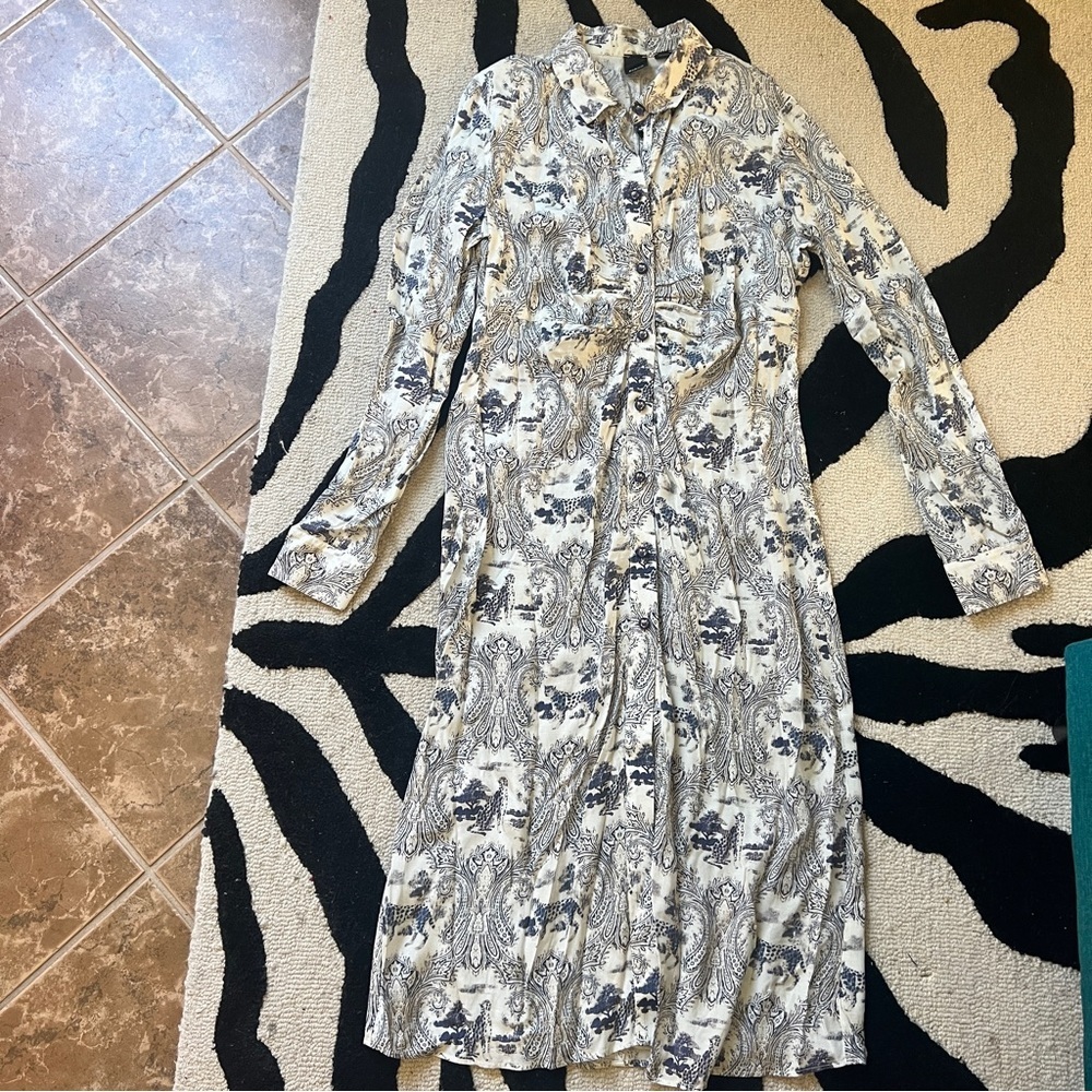 PINKO White Blue Panther Print Long Sleeve Midi Dress - Picture 10 of 16
